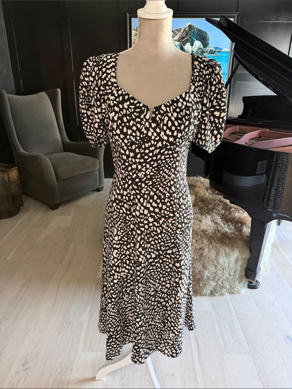 Express Black and White Spot Midi Dress